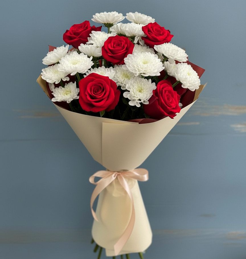 Букет цветов из: Розы и Хризантемы в Ситне-Щелканово