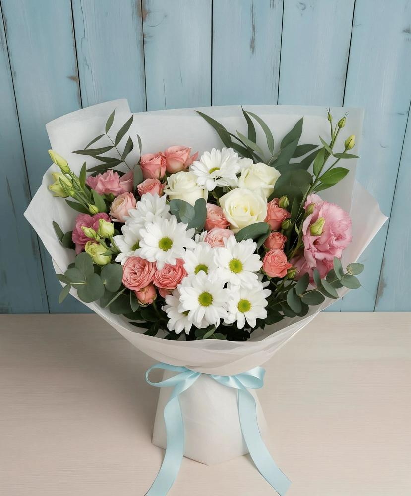 Букет цветов из: Розы, Лизиантусы и Хризантемы в Ситне-Щелканово