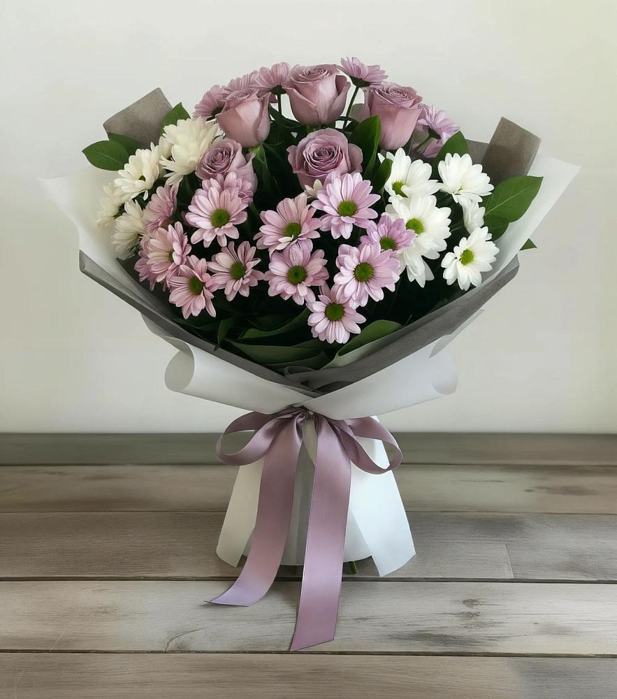 Букет цветов из: Хризантемы и Розы в Ситне-Щелканово
