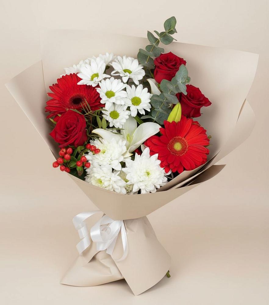 Букет цветов из: Розы, Хризантемы, Герберы и Лилии в Ситне-Щелканово