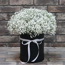 Цветочная композиция из Гипсофила в шляпной коробке в Ситне-Щелканово