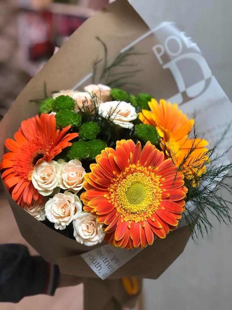 Букет цветов из: Герберы, Хризантемы и Розы в Ситне-Щелканово